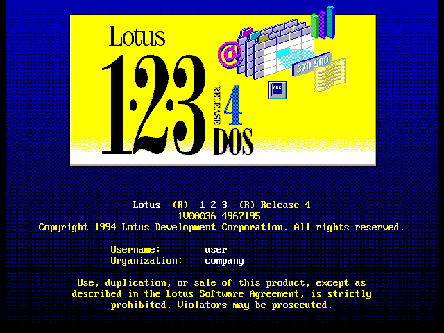 Lotus 123 4.0 for DOS - Splash